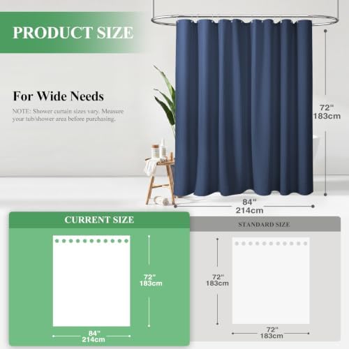 Dynamene Extra Wide Waffle Shower Curtain 256 GSM Fabric 84x72 Navy Blue