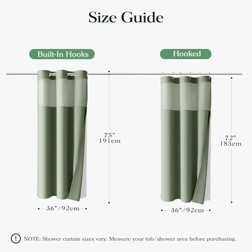 Dynamene Sage Green Hook Free Waffle Shower Curtain & Snap-in Liner,36x75