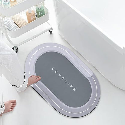 Rubber Bath mats Quick-Drying Non-Slip Bathroom mat Super Absorbent Bath mat Instant Dry Bath mat, Bathroom Rug in Front of The Kitchen Sink, Shower Room, Bathtub, Oval(Grey+17x47in)