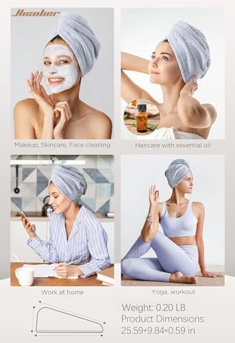 Hicober Microfiber Hair Towel Wrap for Women, Grey Blue Grey, 3-Pack