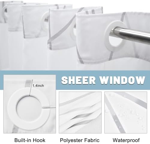 LXBNI Ombre Grey White No Hook Shower Curtain with Liner, 71 x 74 Inch