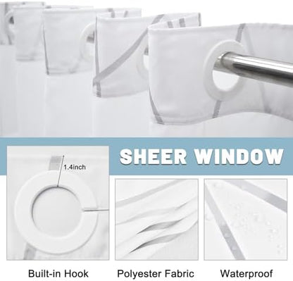 LXBNI Ombre Grey White No Hook Shower Curtain with Liner, 71 x 74 Inch