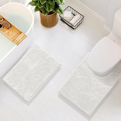 Hearth & Harbor Bathroom Rugs, Chenille Bath Mat - Machine Washable Bath Mats for Bathroom Non-Slip Backing Rubber, Quick Dry Bathroom Mat - White 17x24-20x24