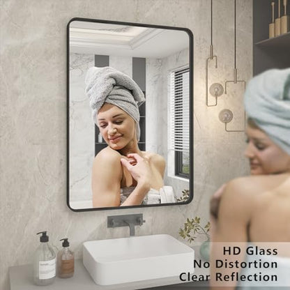22x30 Inch Black Metal Framed Bathroom Mirror for Wall
