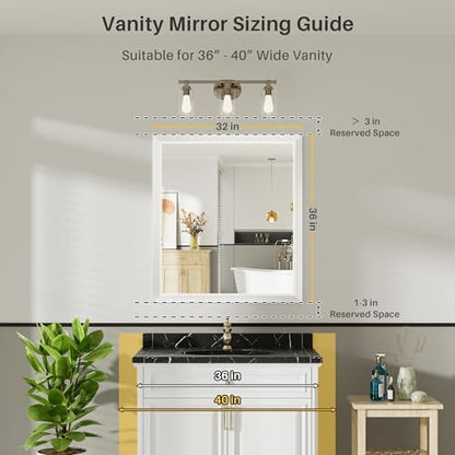 Briivue Bathroom Wall Mirror, White Metal Frame, 36x32 Inch