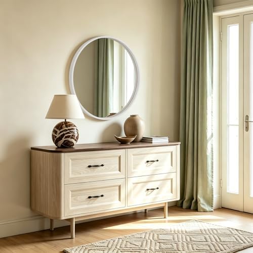 WallBeyond Round Wood Mirror 32 inch Circle Wall Mirror for Bathroom Round Wall Mirror for Wall Decor, Vanity, Entryway Living Room (White)