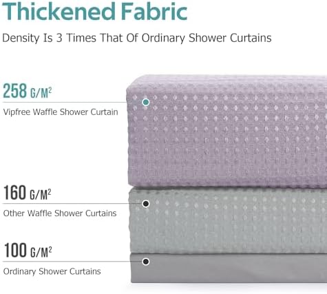 Vipfree 3 in 1 Shower Curtain Set, Waffle Shower Curtain and Liner Set with 12 Double Sided Shower Curtain Hooks, 258GSM Luxury Weighted Cloth Shower Curtains for Bathroom, 72 W x 72 H, Lavender