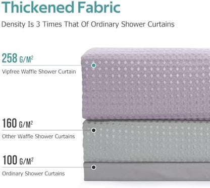 Vipfree 3 in 1 Shower Curtain Set, Waffle Shower Curtain and Liner Set with 12 Double Sided Shower Curtain Hooks, 258GSM Luxury Weighted Cloth Shower Curtains for Bathroom, 72 W x 72 H, Lavender