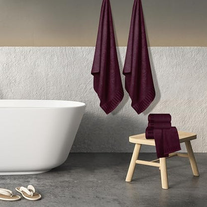 BELIZZI Home Ultra Soft 6 Pack Cotton Towel Set, Contains 2 Bath Towels 28x55 inch, 2 Hand Towels 16x24 inch & 2 Wash Coths 12x12 inch, Ideal Everyday use, Compact & Lightweight - Burgundy