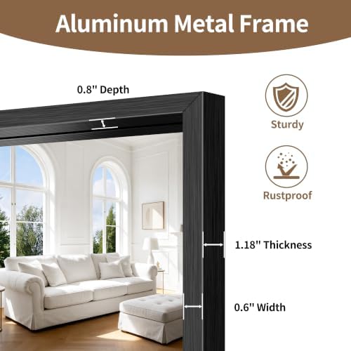Bathroom Mirror, 30 x 55 Inch Brushed Black Rectangle Mirror, 0.6" Thickened Deep Metal Frame Mirrors for Wall Over Sink, Shatterproof Tempered Glass, Antirust, Horizontally or Vertically