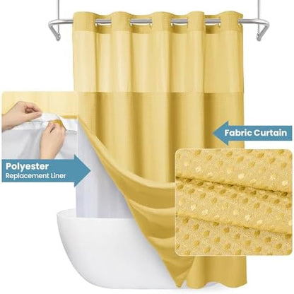 EUTXL Heavyweight Waffle No Hook Shower Curtain with Liner, 71x74, Yellow