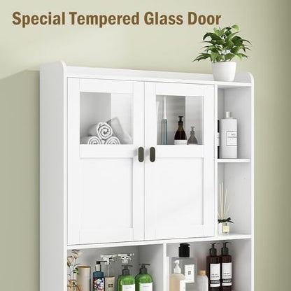 Vabches Over The Toilet Storage Cabinet with Doors and Shelves, White