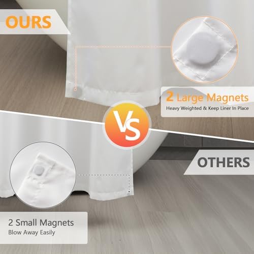 Seenus Waterproof Fabric Stall Shower Curtain Liner with 2 Large Magnets, 36 x 72 inch Half Size Cloth Shower Liner Washable, Narrow White Lightweight Bath Curtain for Single Stall