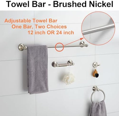 BGL Bathroom Accessory Set, Brushed Nickel Adjustable Expandable Towel Bar 4-Piece Bathroom Hardware Set Wall Mounted