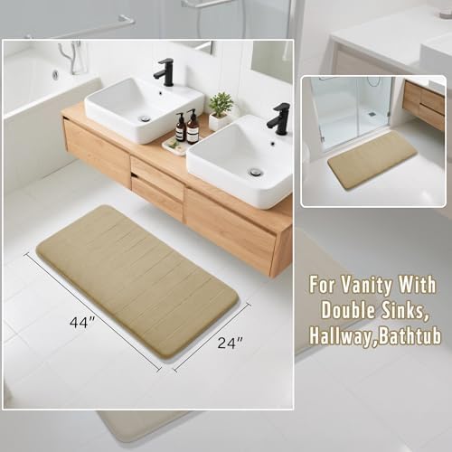 Yimobra Long Bath Mat 44"x24", Super Soft Quick Dry Memory Foam Bathroom Rug, Water Absorbent, Non Slip Backing Machine Washable for Tub Shower, Thick Comfort Support, Light Tan