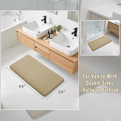 Yimobra Long Bath Mat 44"x24", Super Soft Quick Dry Memory Foam Bathroom Rug, Water Absorbent, Non Slip Backing Machine Washable for Tub Shower, Thick Comfort Support, Light Tan