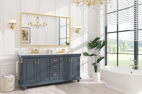Keonjinn 60x36 Inch Gold Bathroom Mirror for Over Sink, Wall Mounted