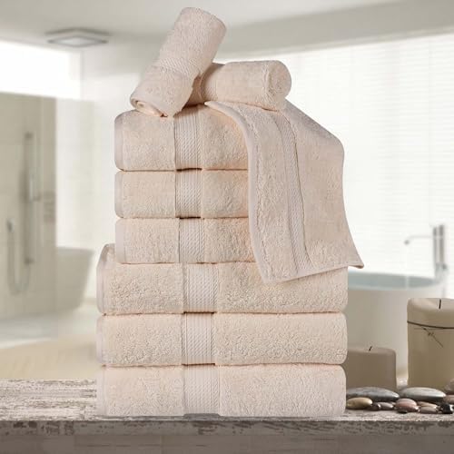 Superior Egyptian Cotton 800 GSM Plush & Absorbent, 9 Piece Set, Cream