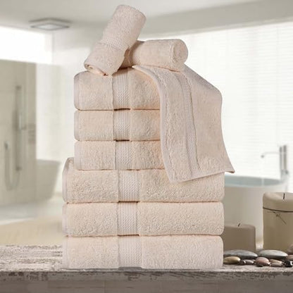 Superior Egyptian Cotton 800 GSM Plush & Absorbent, 9 Piece Set, Cream