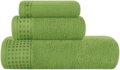 GLAMBURG Ultra Soft 3 Pack Cotton Towel Set, Contains a Bath Towel 28x55 inch, a Hand Towel 16x24 inch & a Wash Coth 12x12 inch, Ideal Everyday use, Compact & Lightweight - Kiwi Green