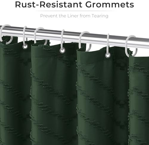 Dark Green Boho Fabric Shower Curtain 36 x 72 Inches
