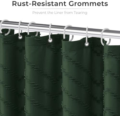 Dark Green Boho Fabric Shower Curtain 54 x 78 Inches