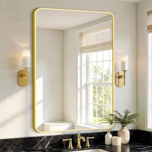 Vanity Bathroom Mirror, 36”x24” Gold Bathroom Mirror for Over Sink