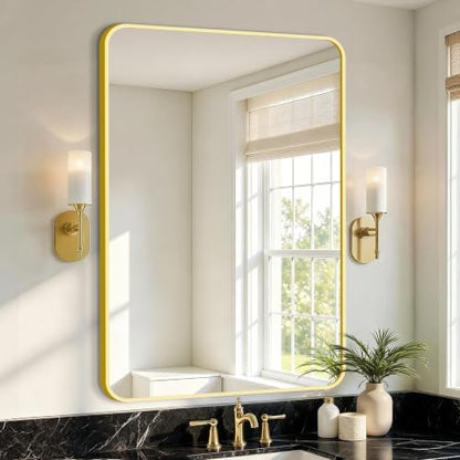 Vanity Bathroom Mirror, 36”x24” Gold Bathroom Mirror for Over Sink