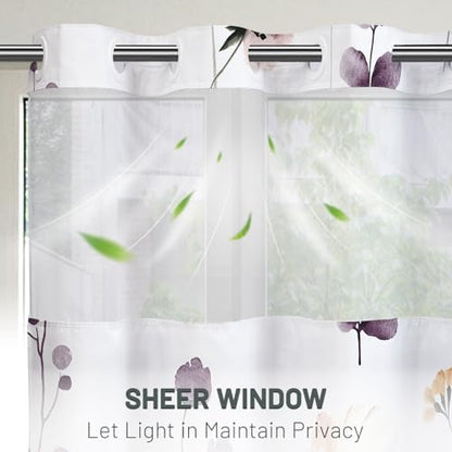 WITHLOC No Hook Floral Shower Curtain with Liner, Plum Flower, 71x74