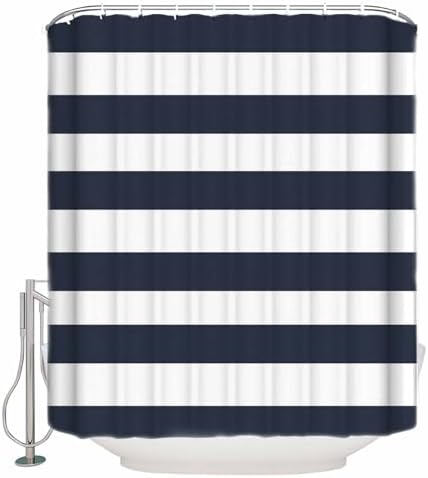 Shower Curtain Bathroom Set Navy Blue and White Stripe Waterproof Shower Curtains with Grommets Hooks Classic Texture Privacy Bath Curtain for Bathtub Decor 48x72in