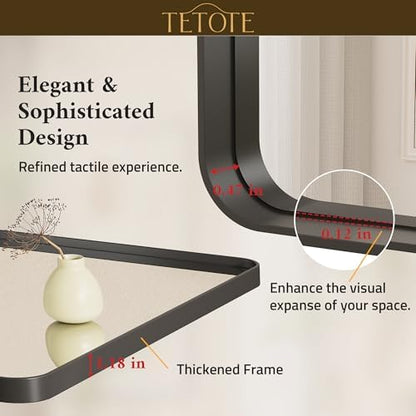 TETOTE Black Framed Bathroom Mirror, 24 x 36 Inch Matte Metal Frame Vanity Mirror, Farmhouse Wall Mounted Rectangle Mirror (Horizontal/Vertical)