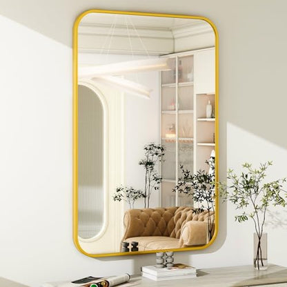 Easly 30 x 40 Inch Bathroom Mirror, Rounded Rectangular Vanity Mirror for Wall, Modern Mirror for Room Decor, Gold Framed Wall-Mounted Mirrors for Home Decor, Hangs Horizontally or Vertically