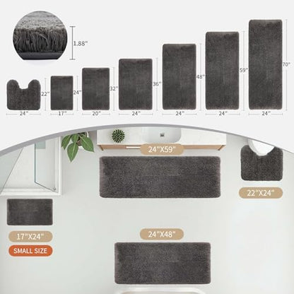Disolla Bathrom Runner Rug 24x59 - Large Soft Plush Bath Mat, Thick Long Non-Slip Shaggy Floor Mat, Ultra-Absorbent for Master Bathroom Bedroom, Dark Grey