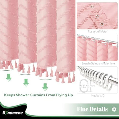 Dynamene Stall Boho Farmhouse Shower Curtain Tufted Chevron 60"x72" Pink