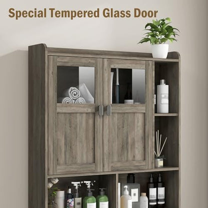 Vabches Over The Toilet Storage Cabinet with Doors and Shelves, Grey