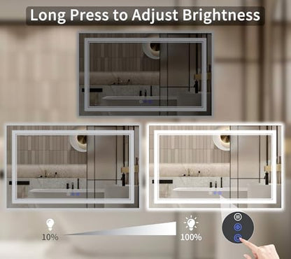 36"x72" LED Bathroom Mirror with Lights, Anti-Fog, Backlit + Front Lit, Dimmable, Led Vanity Mirror for Wall, Lighted Bathroom Mirror, 3 Colors, Shatter-Proof Tempered Glass