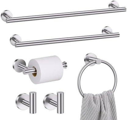 Brushed Nickel Bathroom Hardware Set, 6 Pieces Towel Bar Bathroom Accessories Set Toilet Paper Holder Towel Holder Towel Ring and Towel Hooks Wall Mounted, SUS304 Stainless Steel Towel Rack Set