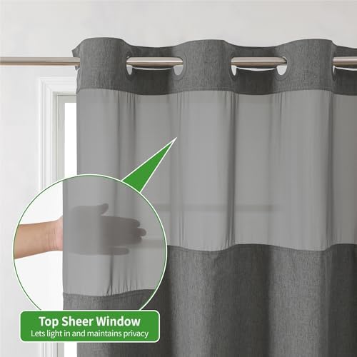 eachope No Hook Fabric Shower Curtain with Snap-in Liner,71x74Charcoal Grey