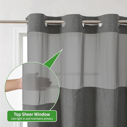eachope No Hook Fabric Shower Curtain with Snap-in Liner,71x74Charcoal Grey