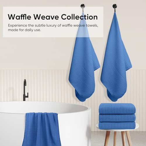 HOMEXCEL Waffle Bath Towels Set of 4 Pack, Waffle Towels for Bathroom, Blue