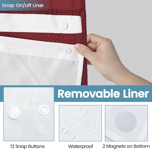EUTXL Heavyweight Waffle No Hook Shower Curtain with Liner, Burgundy, 71x74