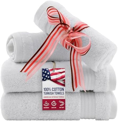 American Veteran Towel, 100% Cotton Turkish Washcloths for Bathroom Essentials 4 Pack, Soft Absorbent Wash Cloths Quick Drying Small Towels Washrags, White
