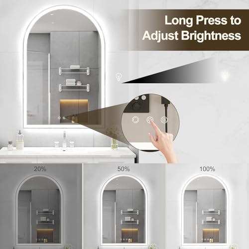 24"x36" Arched LED Lighted Bathroom Mirror with Lights