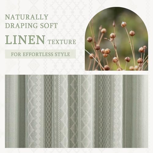 Sage Green Boho Linen Shower Curtain,72" W x 72" L