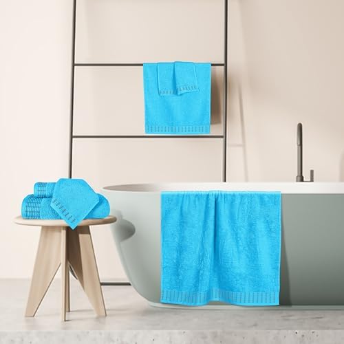 BELIZZI HOME Ultra Soft 6 Pack Cotton Towel Set, Contains 2 Bath Towels 28x55 inch, 2 Hand Towels 16x24 inch & 2 Wash Cloths 12x12 inch, Ideal Everyday use, Compact & Lightweight - Turquoise Blue