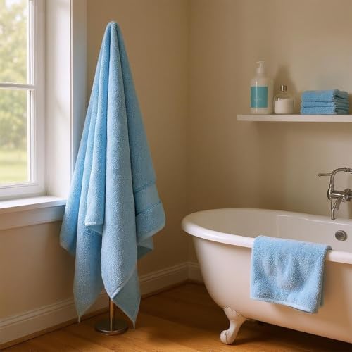 COZYART Bath Towel Set 6 PCS, Sky Blue 100% Turkish Cotton 650GSM Soft