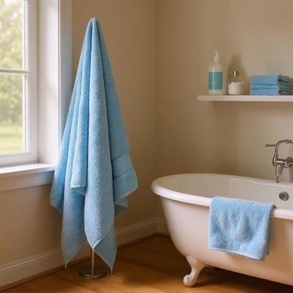 COZYART Bath Towel Set 6 PCS, Sky Blue 100% Turkish Cotton 650GSM Soft