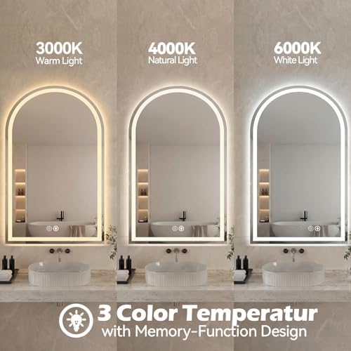 DUMOS 24"x36" LED Bathroom Mirror with Lights, Arched Vanity Mirror
