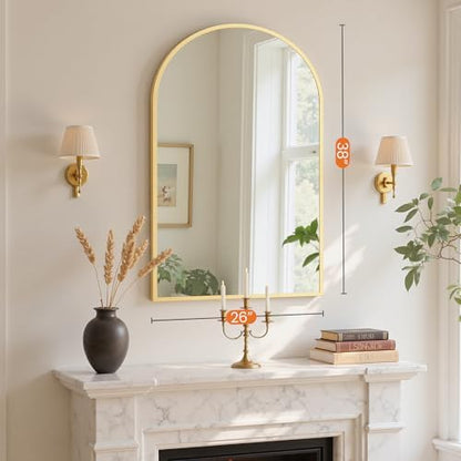 Sweetcrispy 26.5"x38" Arched Gold Bathroom Mirrors for Wall