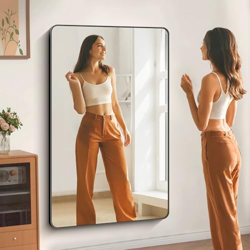 DESBING 60" x 40"Bathroom Mirror, Matte Black Wall Mirror with Metal Frame, Decorative Rectangular Vanity Mirror for Bedroom Bathroom Living Room Entryway (Horizontal/Vertical)
